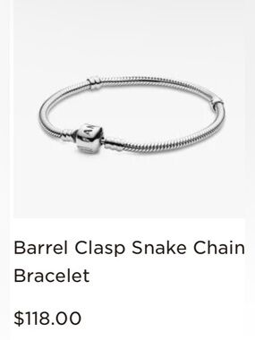 Authentic Pandora Sterling Silver Snake Chain Barrel Clasp Bracelet 8.3” 21cm